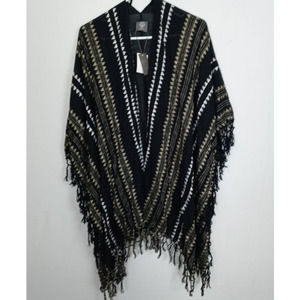 Vince Camuto Kimono loose fit, open front, cape sleeves black white OS